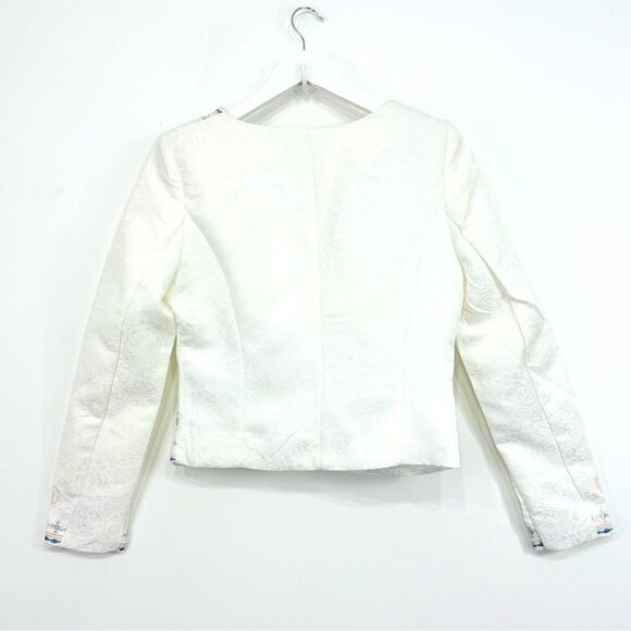 Style Italy White Brocade Colorful Metallic Embroidered Paisley Blazer - Picture 7 of 16